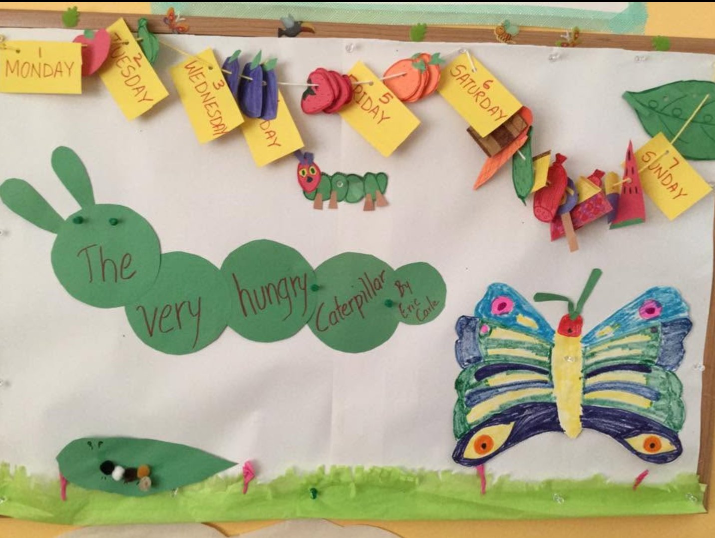 A Very Hungry Caterpillar craft project made by the children